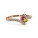 3 - Eleni Rhodolite Garnet and Yellow Sapphire with Side Diamonds Bypass Ring 