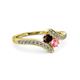 3 - Eleni Red Garnet and Pink Tourmaline with Side Diamonds Bypass Ring 