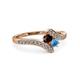 3 - Eleni Red Garnet and Blue Topaz with Side Diamonds Bypass Ring 