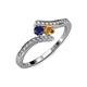 4 - Eleni Blue Sapphire and Citrine with Side Diamonds Bypass Ring 