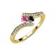 4 - Eleni Pink Sapphire and Black Diamond with Side Diamonds Bypass Ring 