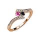 4 - Eleni Pink Sapphire and Black Diamond with Side Diamonds Bypass Ring 