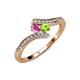 4 - Eleni Pink Sapphire and Peridot with Side Diamonds Bypass Ring 