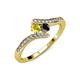 4 - Eleni Yellow Sapphire and Black Diamond with Side Diamonds Bypass Ring 