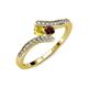 4 - Eleni Yellow Sapphire and Red Garnet with Side Diamonds Bypass Ring 