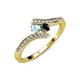 4 - Eleni Aquamarine and Black Diamond with Side Diamonds Bypass Ring 