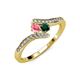 4 - Eleni Pink Tourmaline and Emerald with Side Diamonds Bypass Ring 