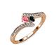 4 - Eleni Pink Tourmaline and Black Diamond with Side Diamonds Bypass Ring 