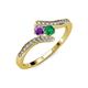 4 - Eleni Amethyst and Emerald with Side Diamonds Bypass Ring 
