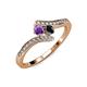 4 - Eleni Amethyst and Black Diamond with Side Diamonds Bypass Ring 