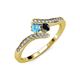 4 - Eleni Blue Topaz and Black Diamond with Side Diamonds Bypass Ring 