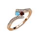 4 - Eleni Blue Topaz and Red Garnet with Side Diamonds Bypass Ring 