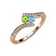 4 - Eleni Peridot and Blue Topaz with Side Diamonds Bypass Ring 