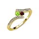 4 - Eleni Peridot and Red Garnet with Side Diamonds Bypass Ring 