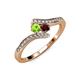 4 - Eleni Peridot and Red Garnet with Side Diamonds Bypass Ring 