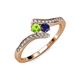 4 - Eleni Peridot and Blue Sapphire with Side Diamonds Bypass Ring 