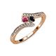 4 - Eleni Rhodolite Garnet and Black Diamond with Side Diamonds Bypass Ring 