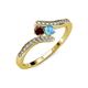 4 - Eleni Red Garnet and Blue Topaz with Side Diamonds Bypass Ring 