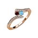 4 - Eleni Red Garnet and Blue Topaz with Side Diamonds Bypass Ring 