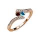 4 - Eleni Red Garnet and London Blue Topaz with Side Diamonds Bypass Ring 