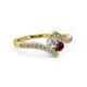 3 - Eleni Round Diamond and Ruby with Side Diamonds Bypass Ring 