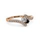 3 - Eleni Round Black and White Diamond with Side Diamonds Bypass Ring 