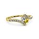 3 - Eleni Round Diamond and Yellow Sapphire with Side Diamonds Bypass Ring 