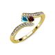 4 - Eleni London Blue Topaz and Red Garnet with Side Diamonds Bypass Ring 