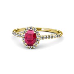 Marnie Desire Oval Cut Ruby and Diamond Halo Engagement Ring Oval Cut x Ruby and Diamond Womens Halo Engagement Ring ctw K Yellow Gold