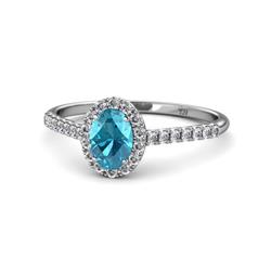 Marnie Desire London Blue Topaz and Diamond Halo Engagement Ring x Oval London Blue Topaz and Diamond VS SI F G Halo Engagement Ring cttw in K White Gold