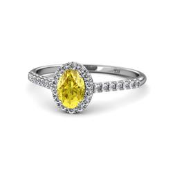 Marnie Desire Yellow Sapphire and Diamond Halo Engagement Ring x Oval Yellow Sapphire and Diamond VS SI F G Halo Engagement Ring cttw in Platinum