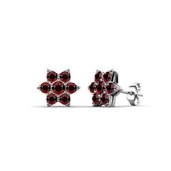 Amora Red Garnet Flower Earrings Red Garnet Womens Flower Earrings ctw K White Gold