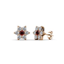 Amora Red Garnet and Diamond Flower Earrings Red Garnet and Diamond Womens Flower Earrings ctw K Rose Gold