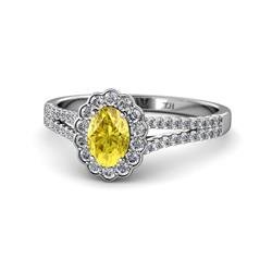 Raisa Desire Yellow Sapphire and Diamond Halo Engagement Ring x Oval Yellow Sapphire and Diamond VS SI F G Split Shank Halo Engagement Ring Carat tw in Platinum