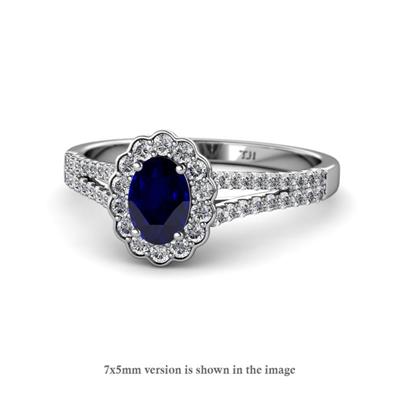 Raisa Desire Oval Cut Blue Sapphire and Diamond Halo Engagement Ring