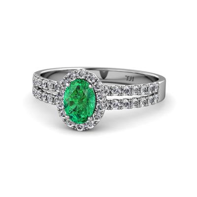 Amaya Desire Oval Cut Emerald and Diamond Halo Engagement Ring