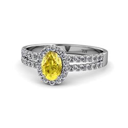 Amaya Desire Yellow Sapphire and Diamond Halo Engagement Ring x Oval Yellow Sapphire and Diamond VS SI F G Split Shank Halo Engagement Ring Carat tw in Platinum