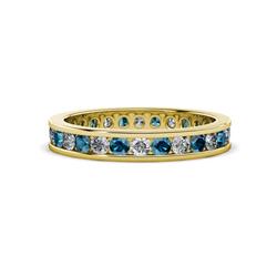 Celina Round Blue and White Diamond Eternity Band Round Blue and White Diamond ctw Channel Set Womens Eternity Ring Stackable K Yellow Gold