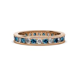 Celina Round Blue and White Diamond Eternity Band Round Blue and White Diamond ctw Channel Set Womens Eternity Ring Stackable K Rose Gold
