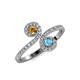 4 - Raene Citrine and Blue Topaz with Side Diamonds Bypass Ring 