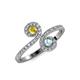 4 - Raene Yellow Sapphire and Aquamarine with Side Diamonds Bypass Ring 