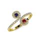 4 - Raene Blue Sapphire and Ruby with Side Diamonds Bypass Ring 