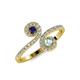 4 - Raene Blue Sapphire and Aquamarine with Side Diamonds Bypass Ring 