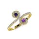 4 - Raene Blue Sapphire and Amethyst with Side Diamonds Bypass Ring 