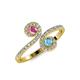 4 - Raene Pink Sapphire and Blue Topaz with Side Diamonds Bypass Ring 