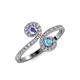 4 - Raene Tanzanite and Blue Topaz with Side Diamonds Bypass Ring 