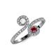 4 - Raene White Sapphire and Ruby with Side Diamonds Bypass Ring 