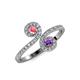 4 - Raene Pink Tourmaline and Amethyst with Side Diamonds Bypass Ring 