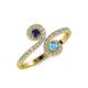 4 - Raene Blue Sapphire and Blue Topaz with Side Diamonds Bypass Ring 