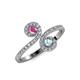 4 - Raene Pink Sapphire and Aquamarine with Side Diamonds Bypass Ring 